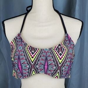 Xhileration bikini top, neon geometric pattern, size XL